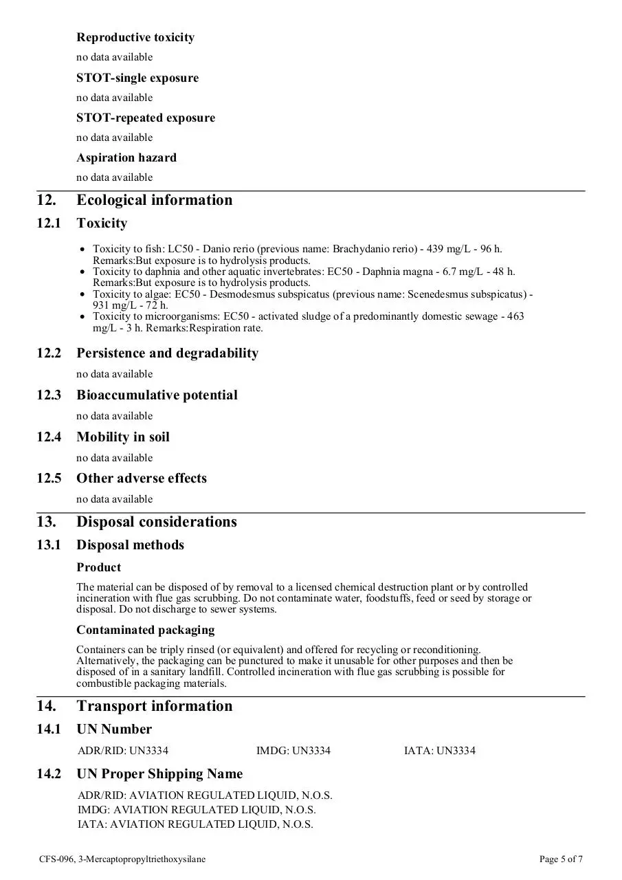 Page 5 of 7, cfs 096 3 mercaptopropyltriethoxysilane ghs sds