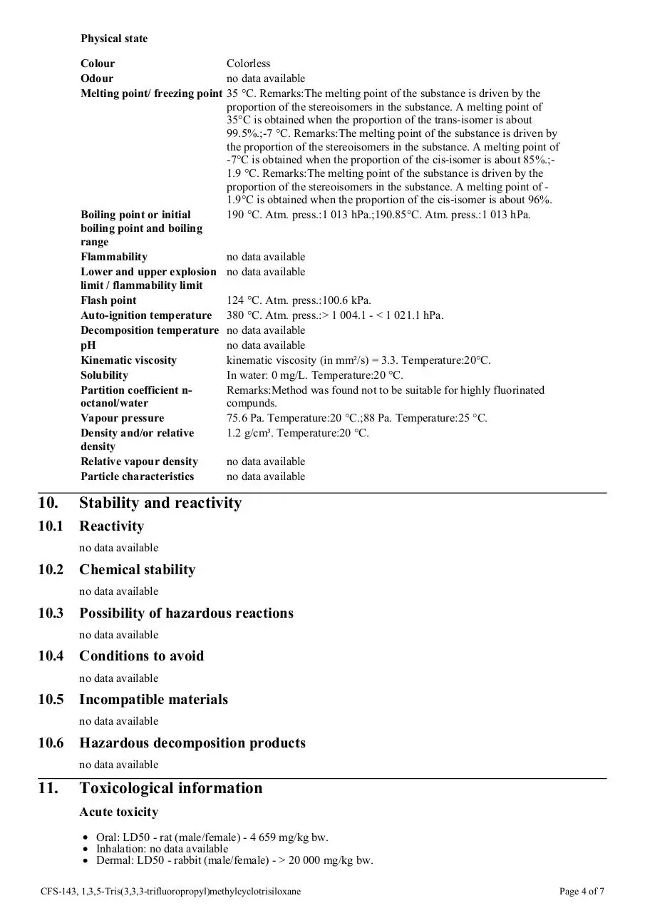Page 4 of 7, cfs 143 1 3 5 tris(3 3 3 trifluoropropyl)methylcyclotrisiloxane ghs sds