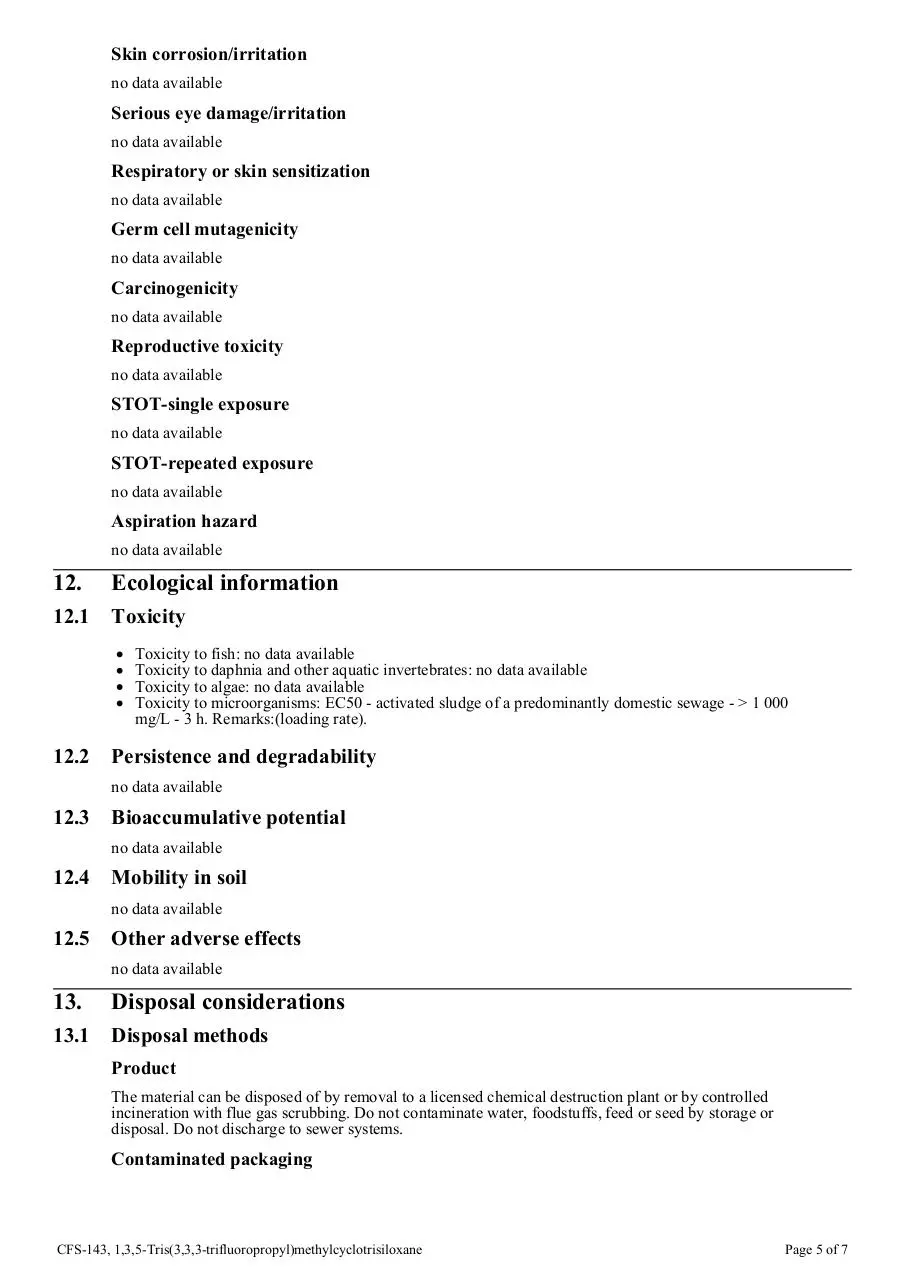 Page 5 of 7, cfs 143 1 3 5 tris(3 3 3 trifluoropropyl)methylcyclotrisiloxane ghs sds