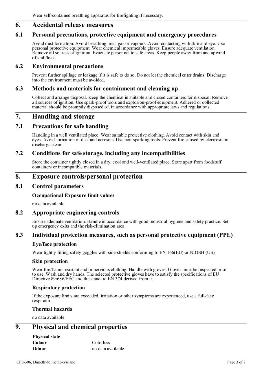 Page 3 of 7, cfs 396 dimethyldimethoxysilane ghs sds