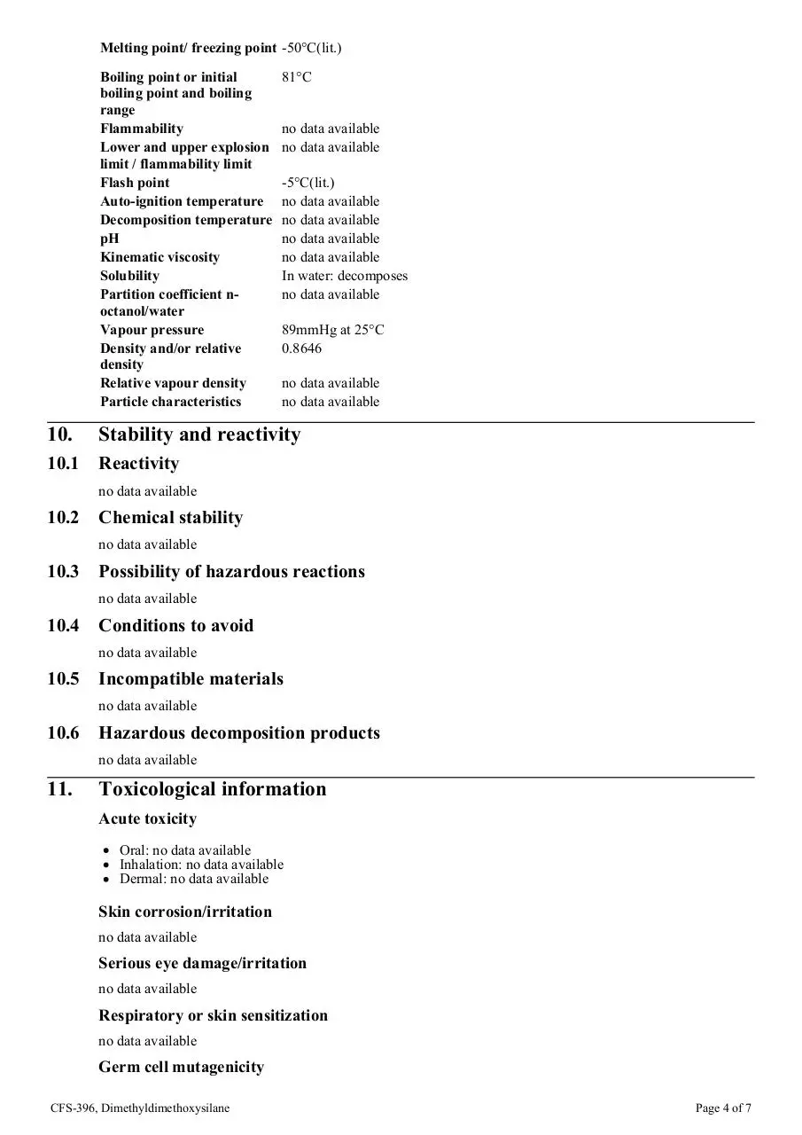 Page 4 of 7, cfs 396 dimethyldimethoxysilane ghs sds