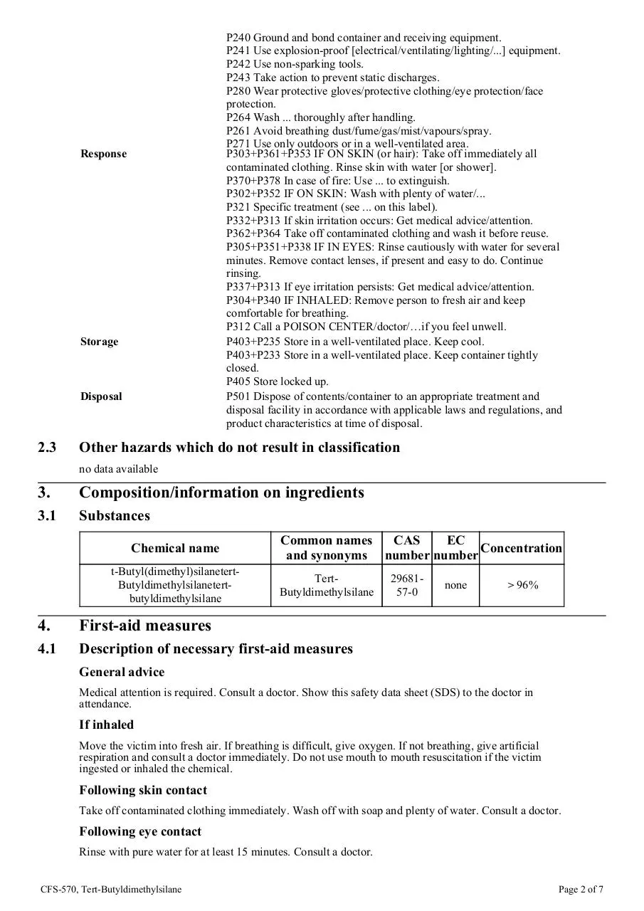 Page 2 of 7, cfs 570 tert butyldimethylsilane ghs sds
