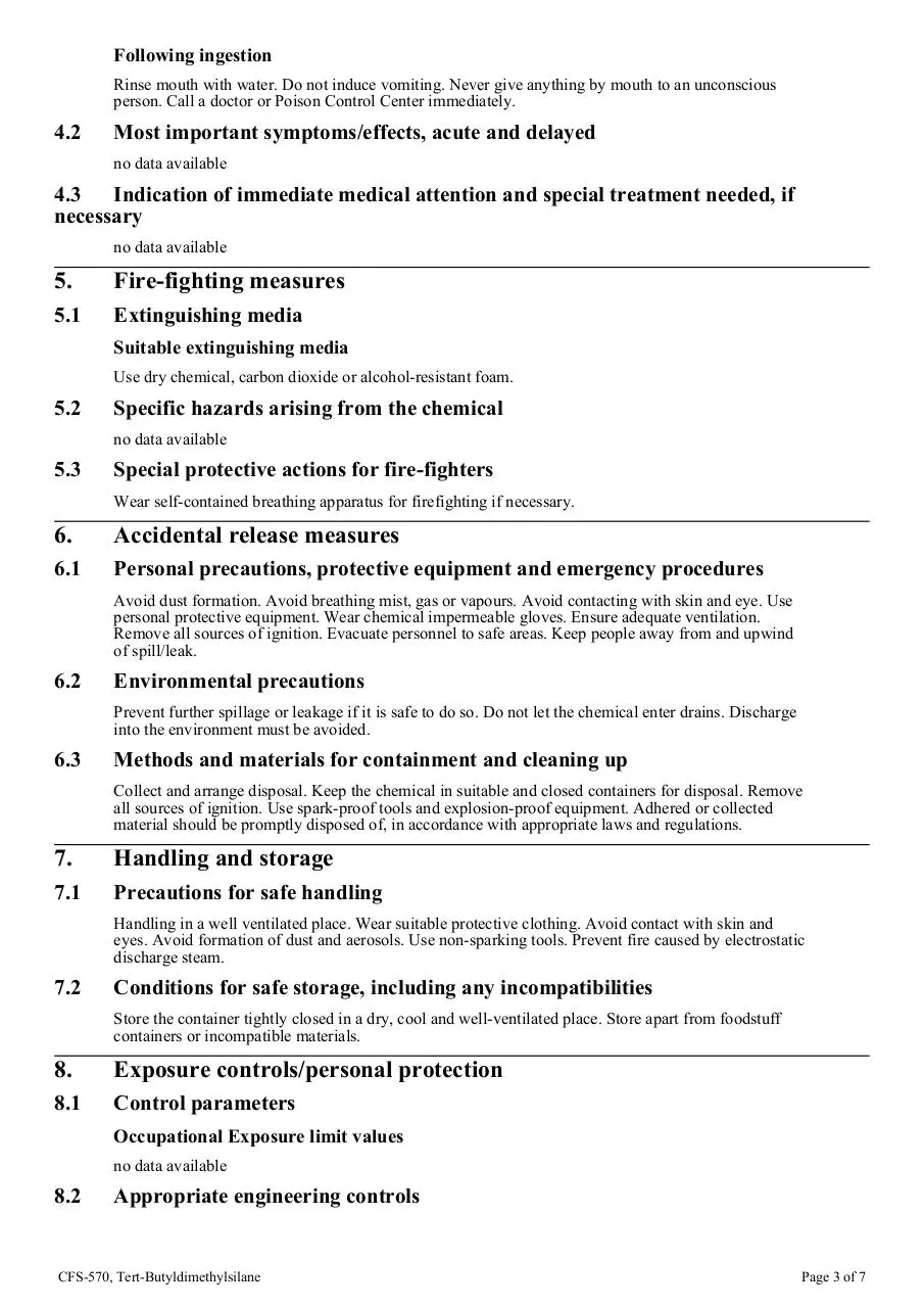 Page 3 of 7, cfs 570 tert butyldimethylsilane ghs sds