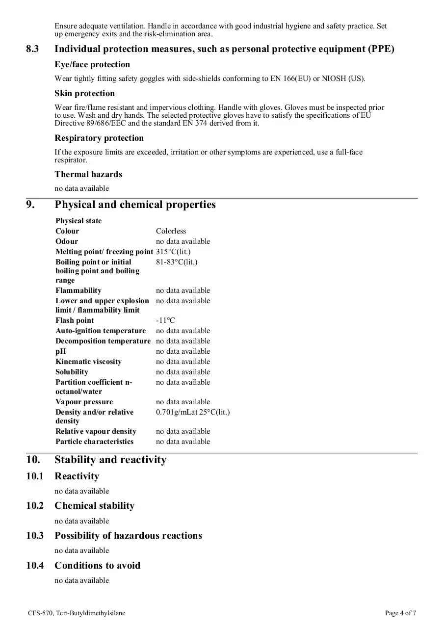 Page 4 of 7, cfs 570 tert butyldimethylsilane ghs sds