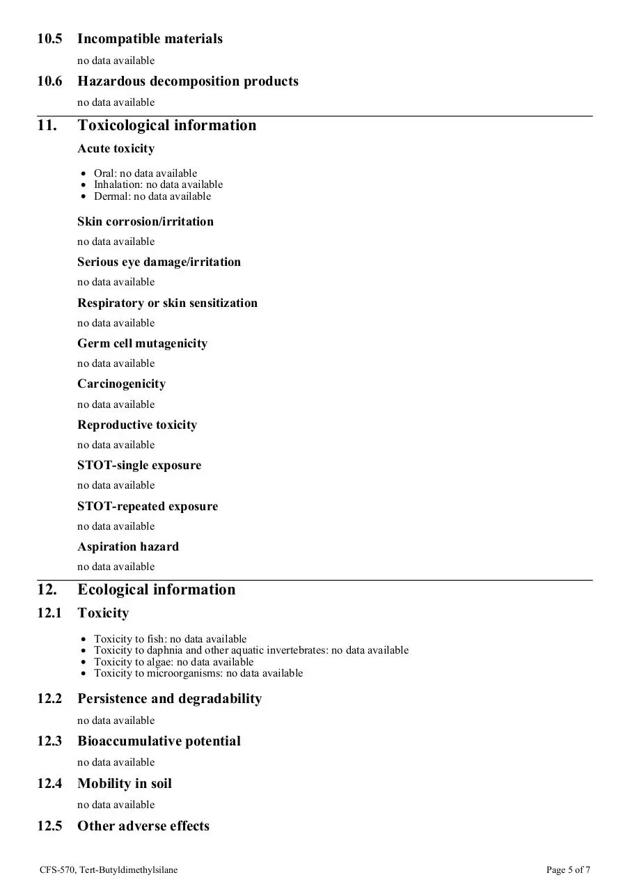 Page 5 of 7, cfs 570 tert butyldimethylsilane ghs sds