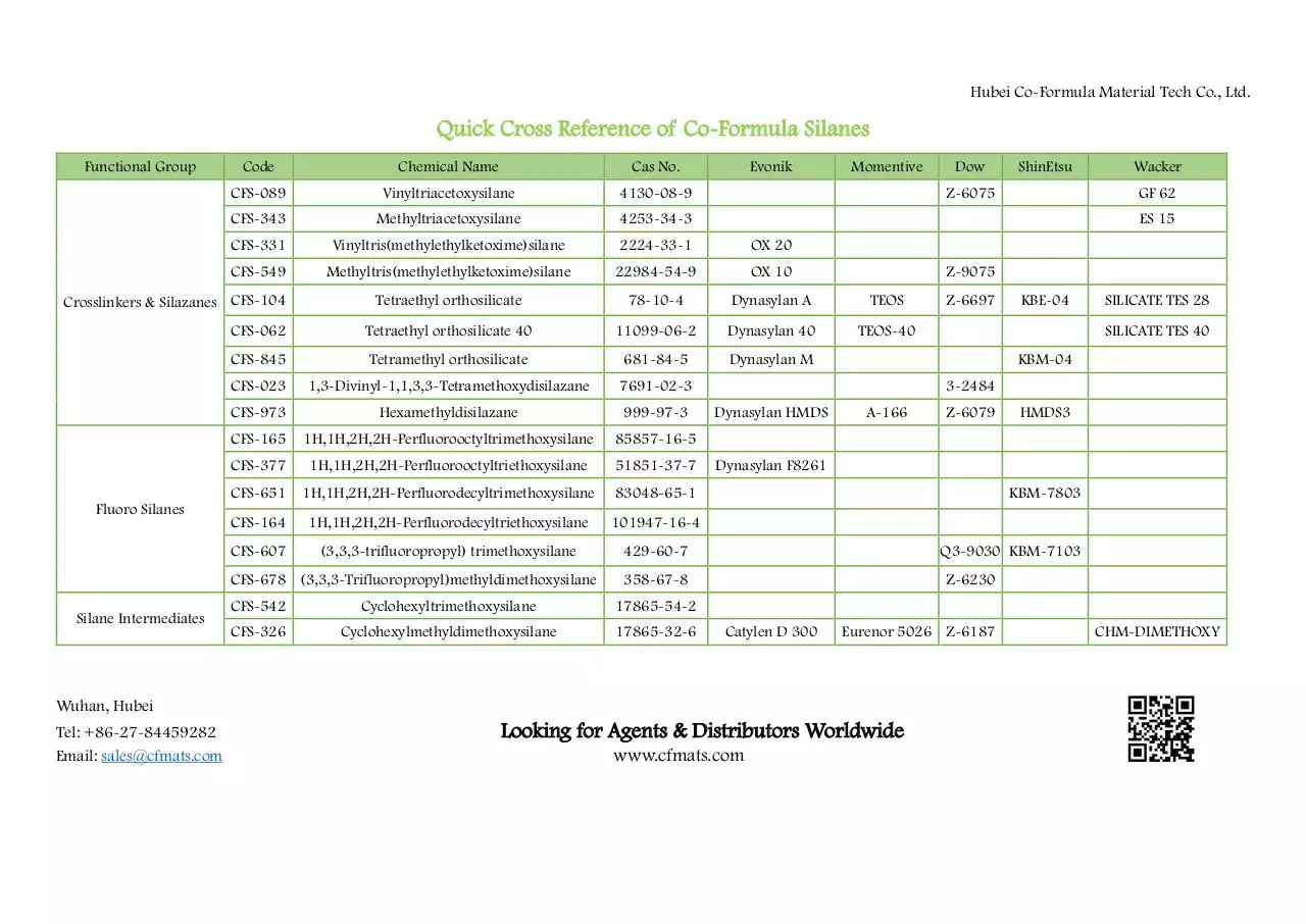 Page 4 of 4, quick cross reference of co formula silanes