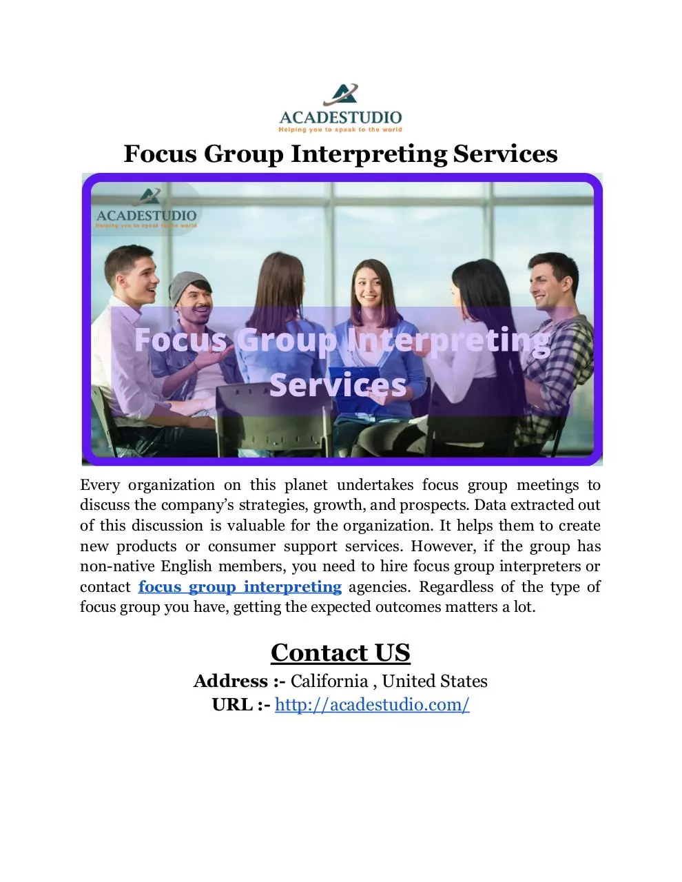 Page 1 of 1, Focus Group Interpreting Services