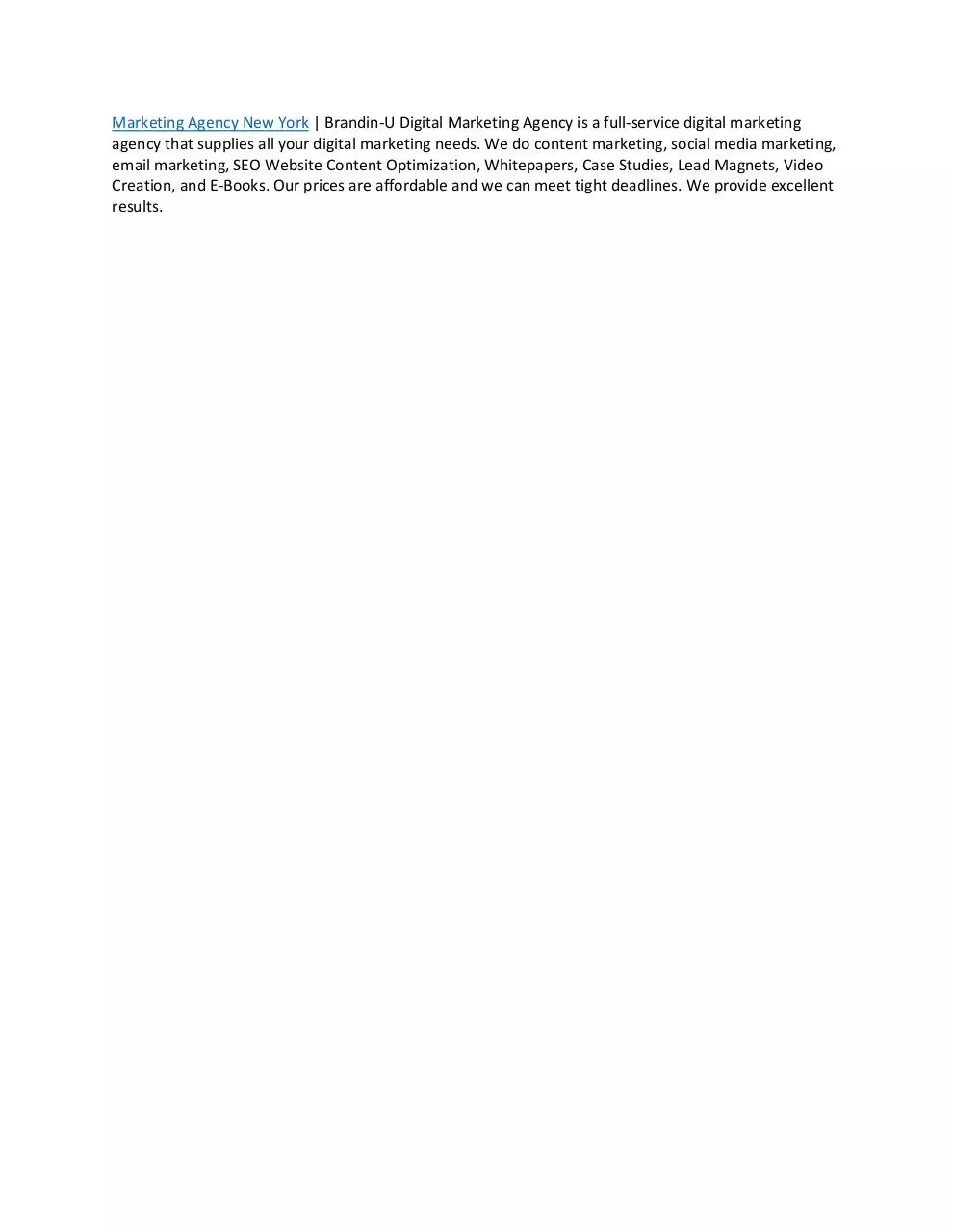 Page 1 of 1, Marketing Agency New York