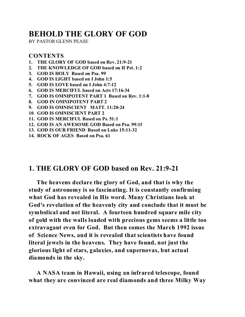Page 1 of 158, BEHOLD THE GLORY OF GOD