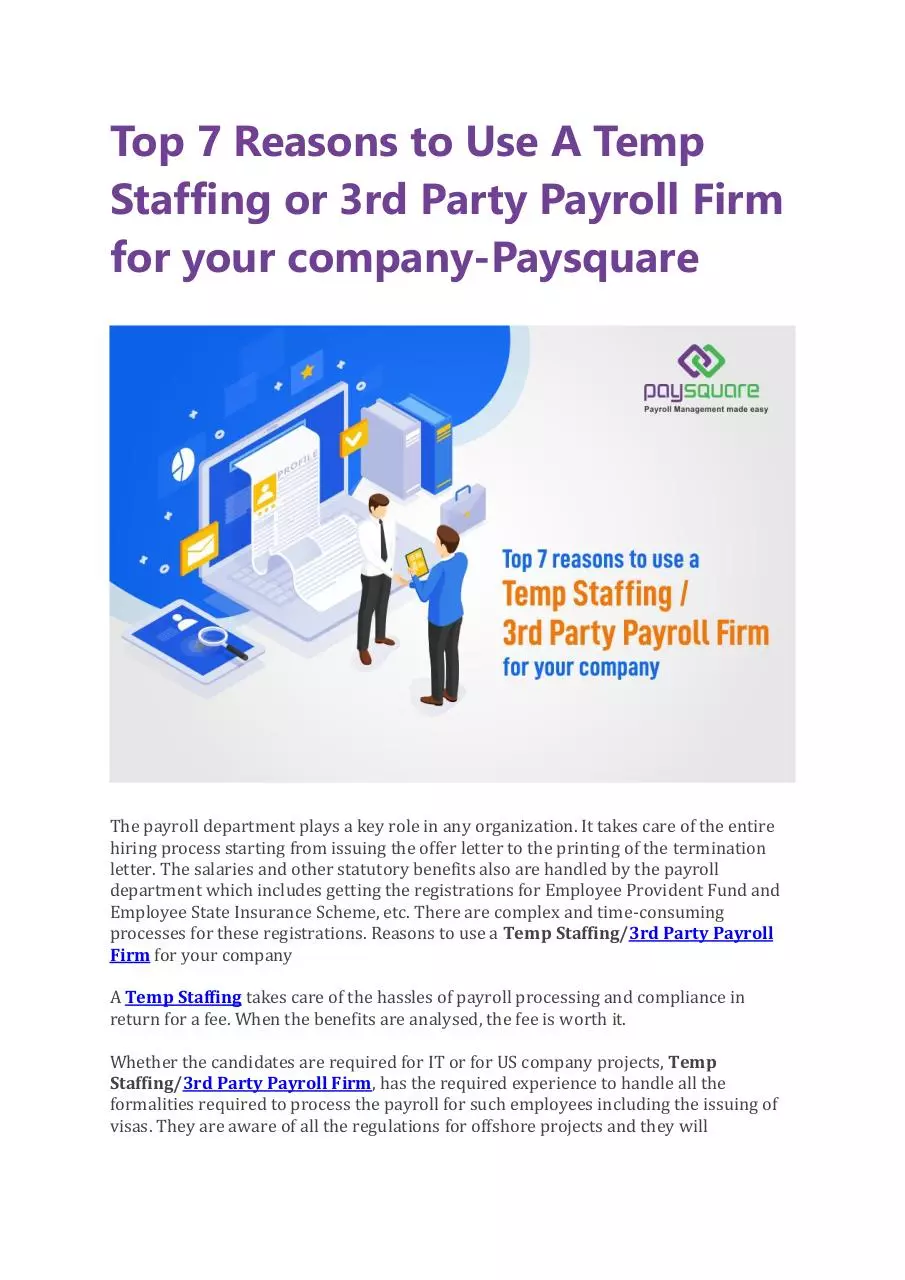 Page 1 of 4, Top 7 Reasons to Use A Temp Staffing or 3rd Party Payroll Firm for your company
