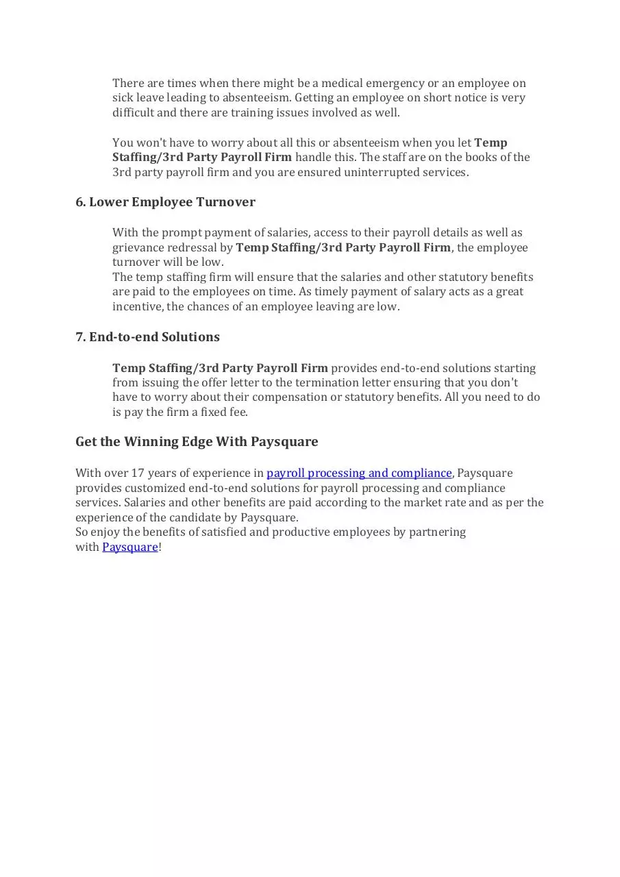 Page 4 of 4, Top 7 Reasons to Use A Temp Staffing or 3rd Party Payroll Firm for your company
