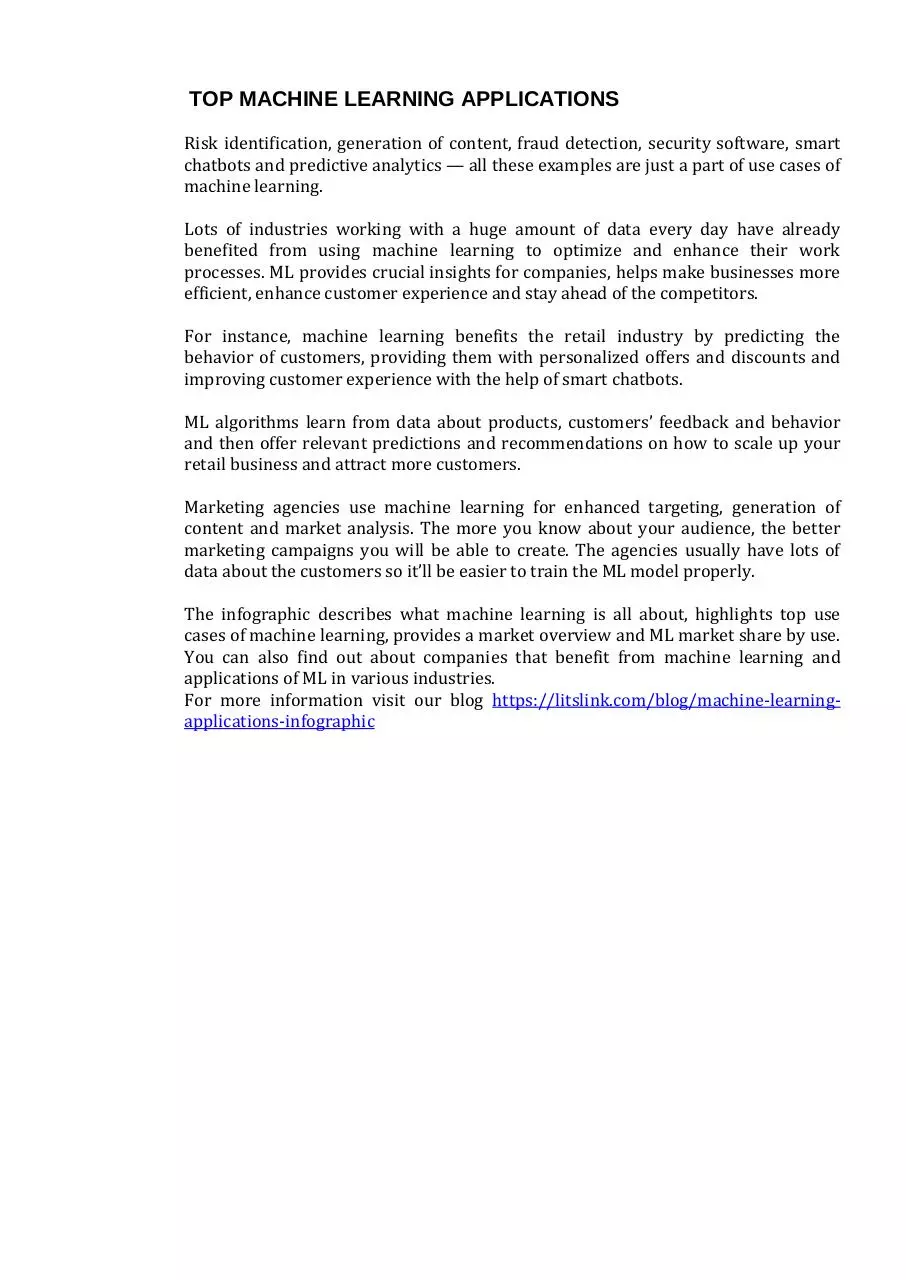 Page 2 of 2, TOP MACHINE LEARNING APPLICATIONS