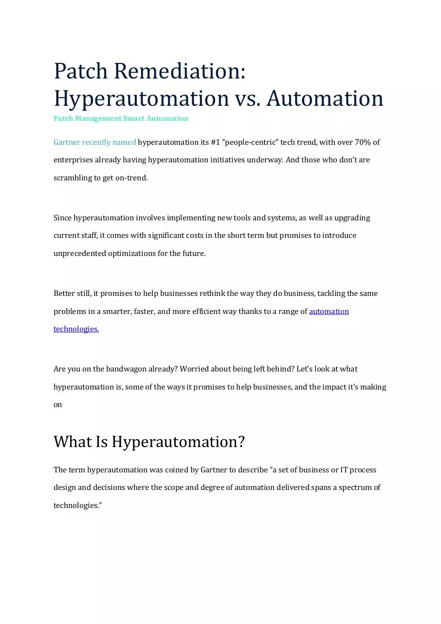 Page 1 of 7, Patch Remediation Hyperautomation vs. Automation