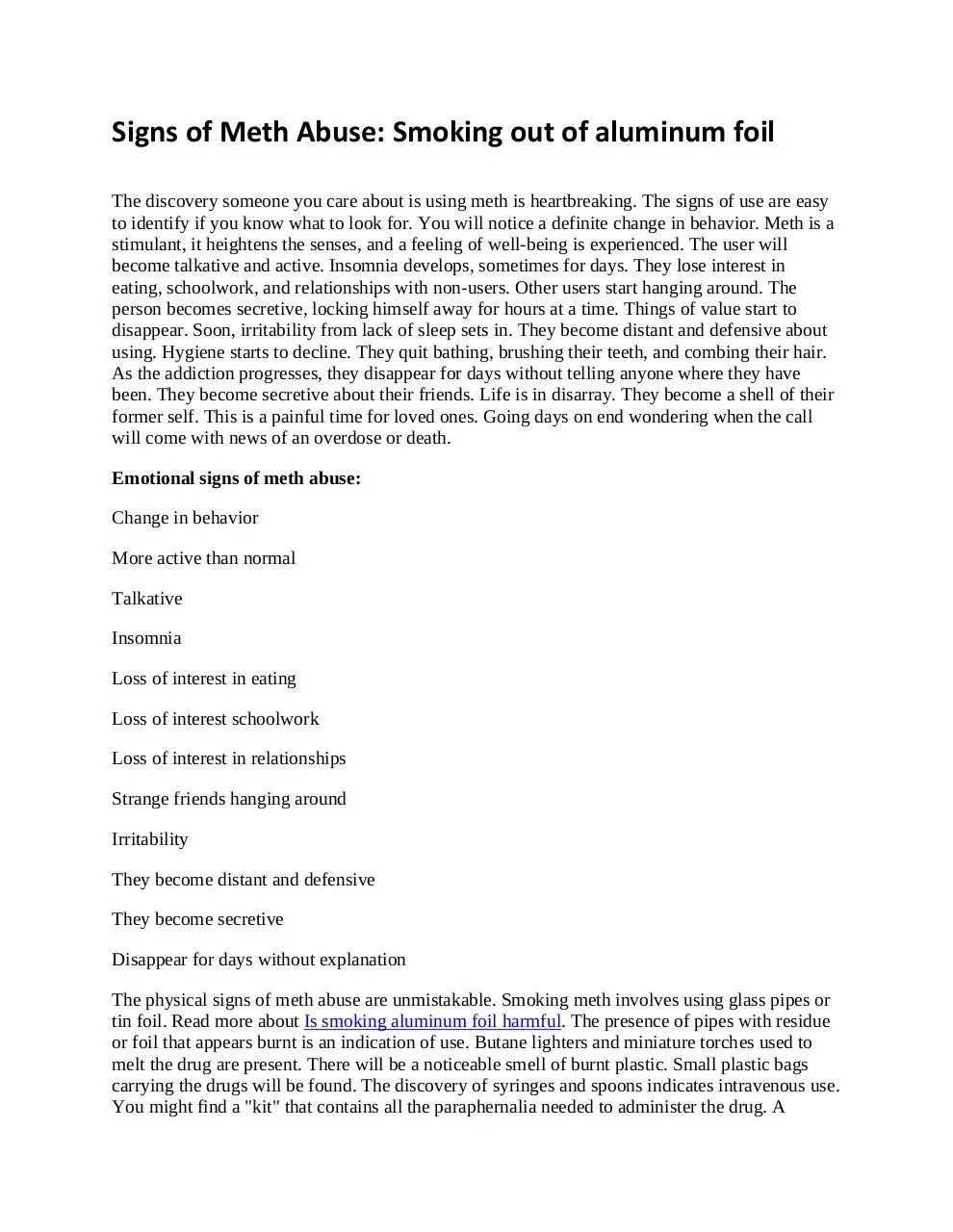 Page 1 of 3, Signs of Meth Abuse Smoking out of aluminum foil.edited