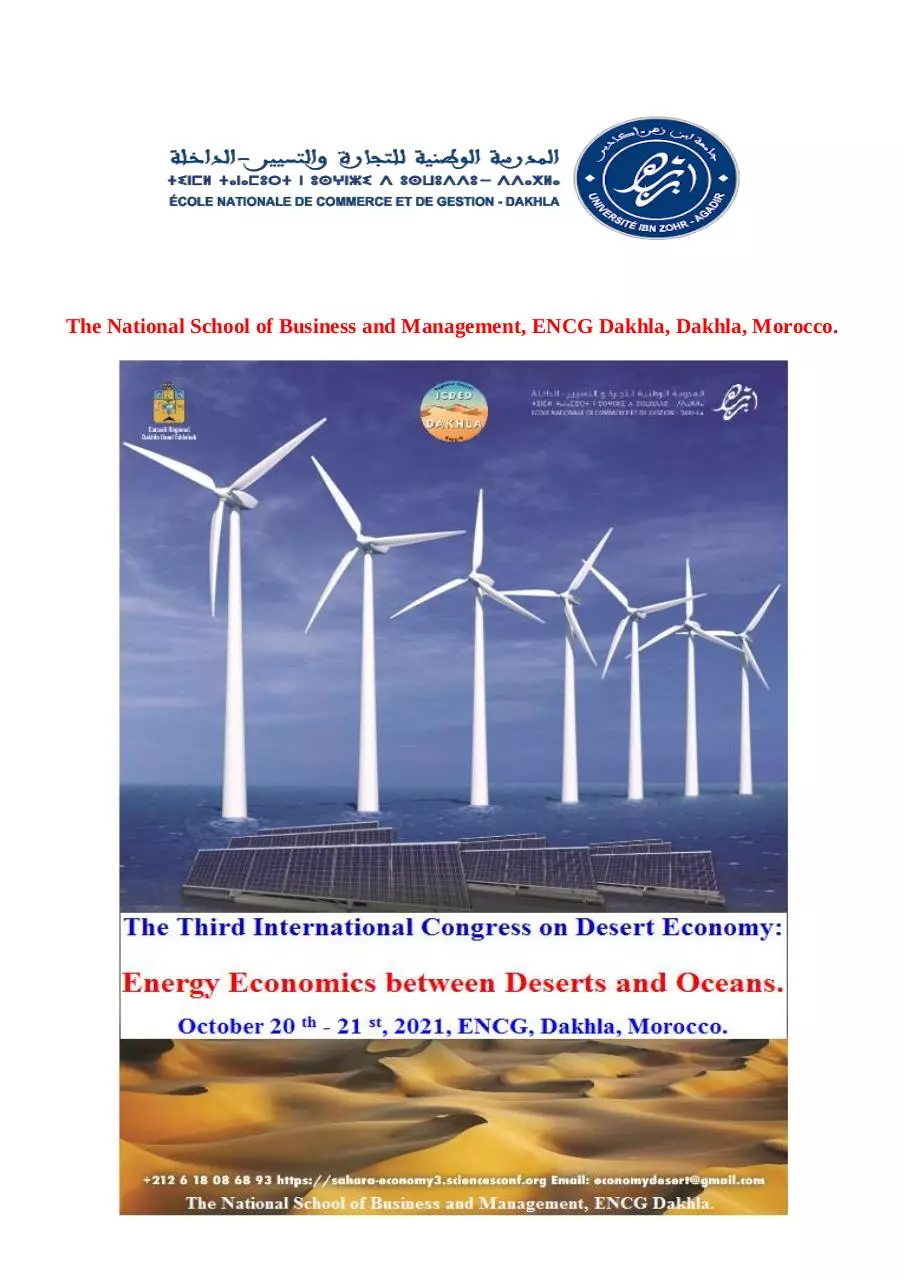 PDF) Third International Congress on Desert, Arid Lands, and Sahara  Economic Development. Energy Economics between Deserts and Oceans. ENCG  Dakhla. Dakhla, Morocco
