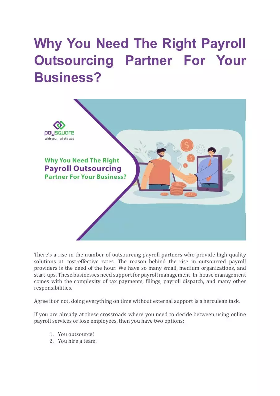 Page 1 of 6, Why You Need The Right Payroll Outsourcing Partner For Your Business