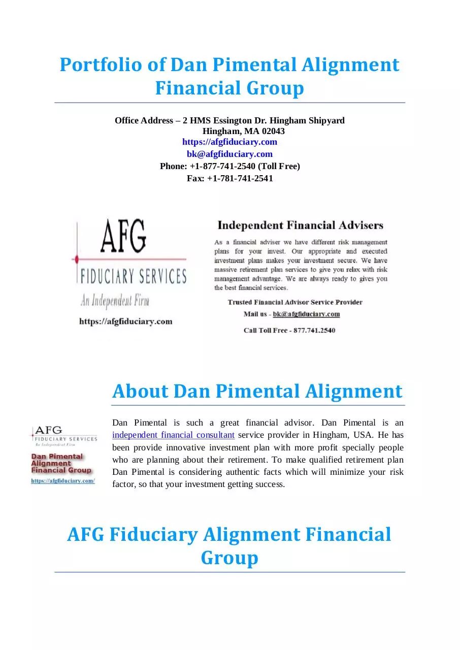 Page 1 of 4, Portfolio of Dan Pimental Alignment Financial Group