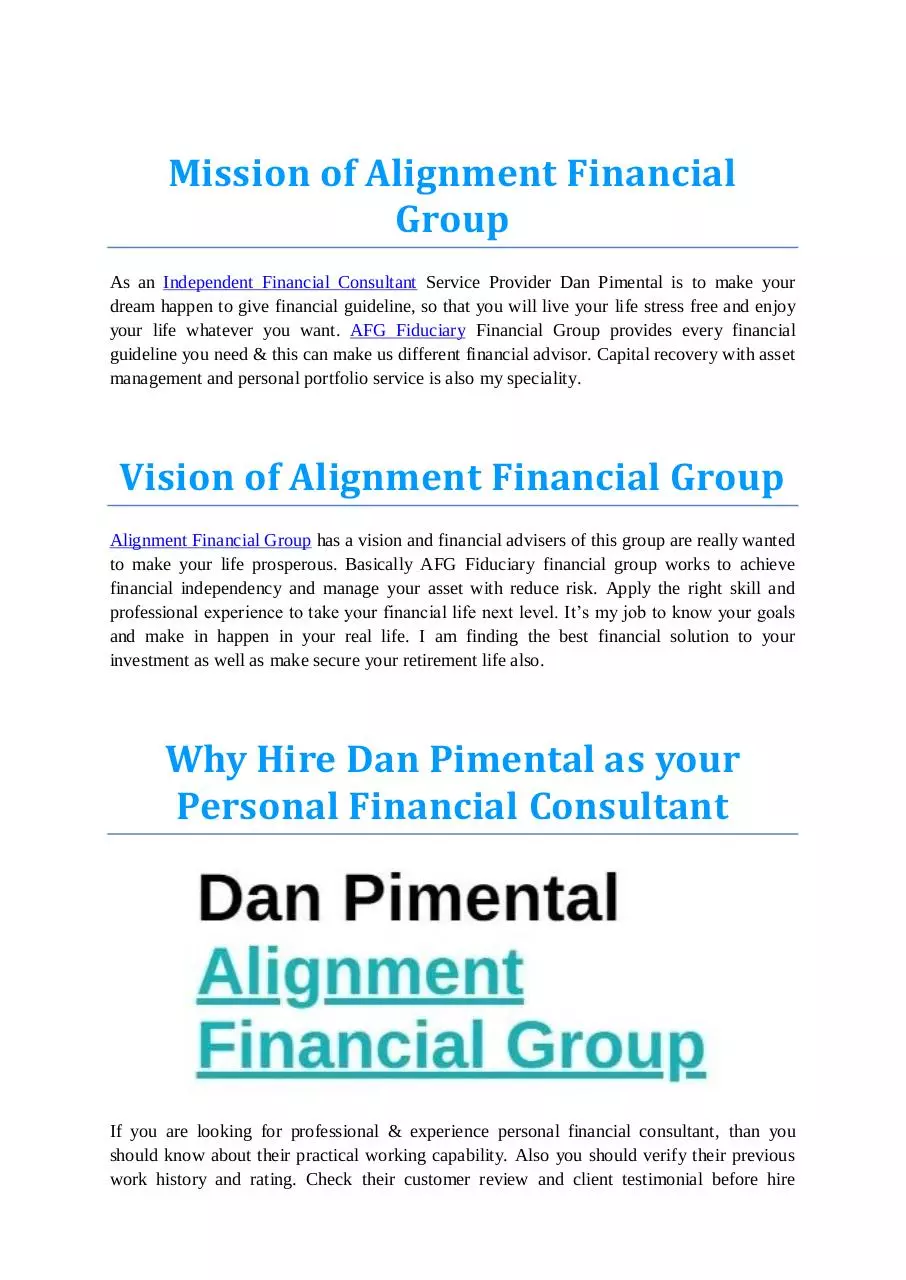 Page 3 of 4, Portfolio of Dan Pimental Alignment Financial Group