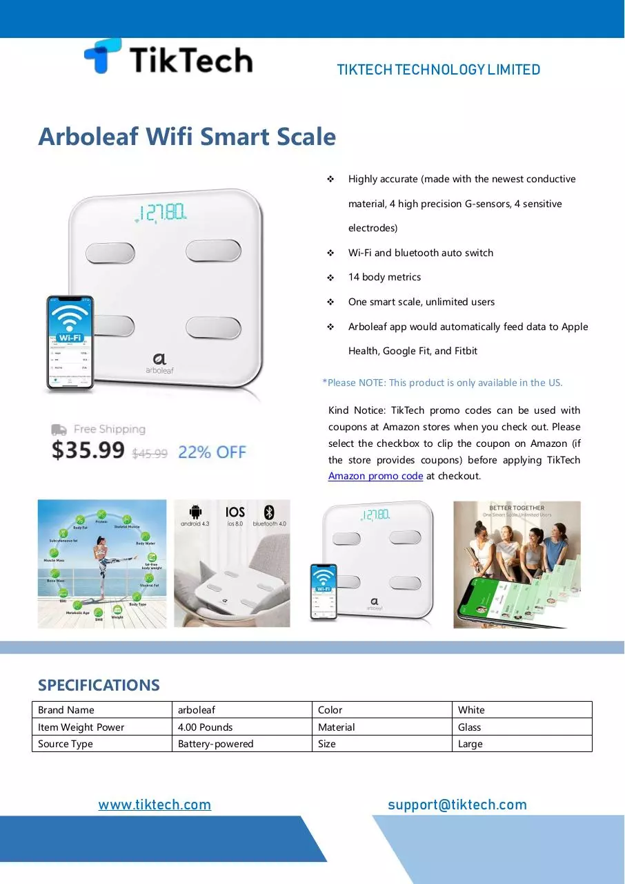 Page 1 of 1, Arboleaf Wifi Smart Scale