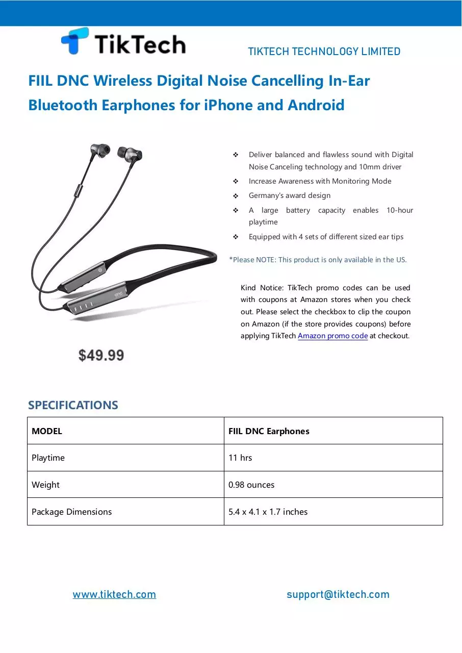 Page 1 of 3, FIIL DNC Wireless Digital Noise Cancelling In Ear Bluetooth Earphones for iPhone and Android