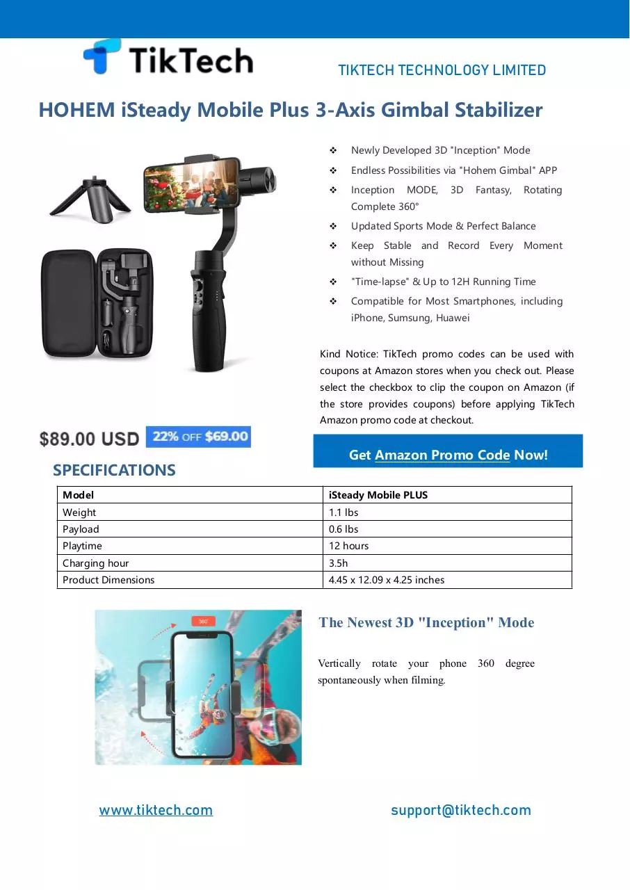Page 1 of 2, HOHEM iSteady Mobile Plus 3 Axis Gimbal Stabilizer