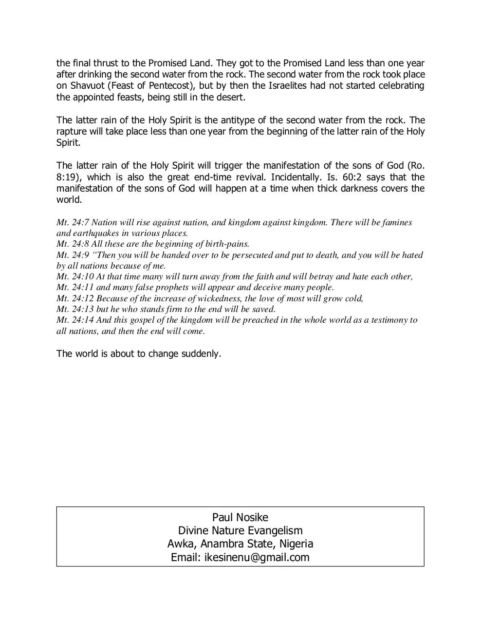 Page 2 of 2, Latter Rain of the Holy Spirit begins on Pentecost Day