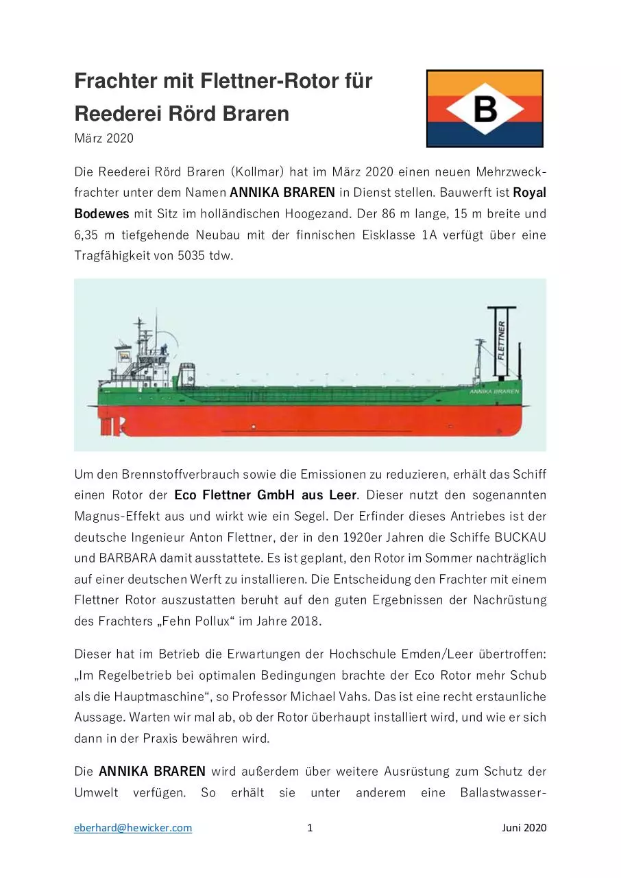 Page 1 of 4, 12 Schiffe mit Flettner Rotor