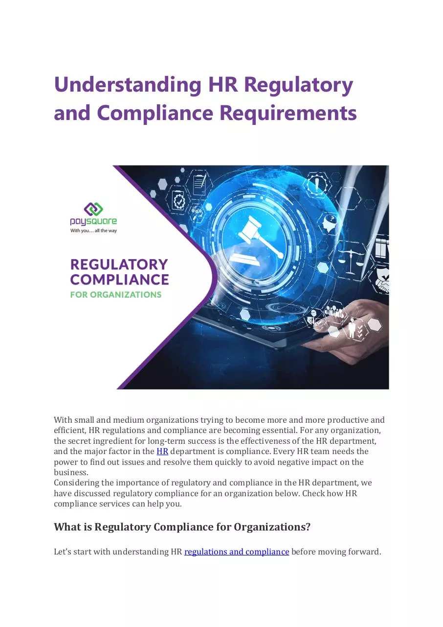 Page 1 of 5, Understanding HR Regulatory and Compliance Requirements