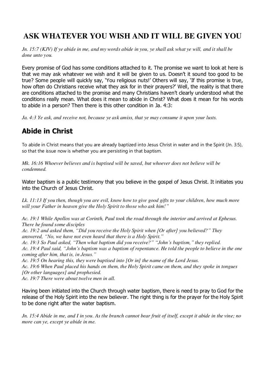 Page 1 of 4, ASK WHATEVER YOU WISH AND IT WILL BE GIVEN YOU