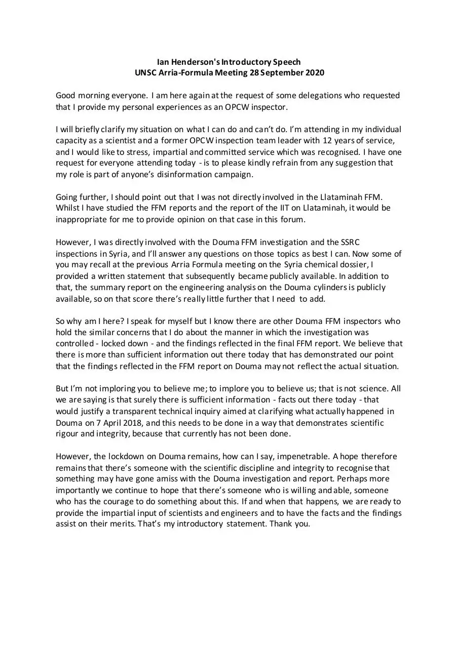 Document preview - Ian Henderson's Introductory Speech, UNSC Arria-Formula Meeting, 28 September 2020.pdf - Page 1/1