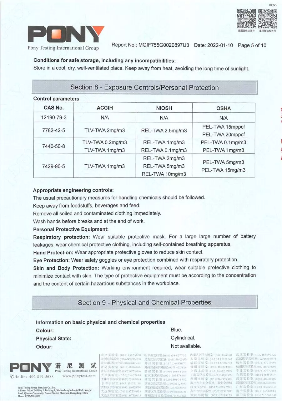 Page 3 of 3, MSDS# MQIF755G0020897U3 Battery# 18650 2022 01 10 (B)