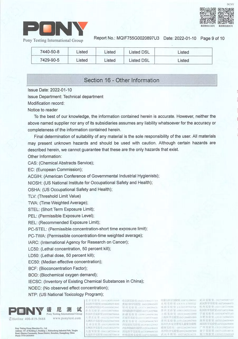 Page 1 of 2, MSDS# MQIF755G0020897U3 Battery# 18650 2022 01 10 (D)