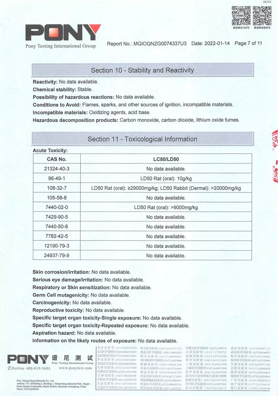 Page 4 of 4, MSDS# MQIOQNZG0074337U3 Battery# 186501P2S 18650 2022 01 14 (2)