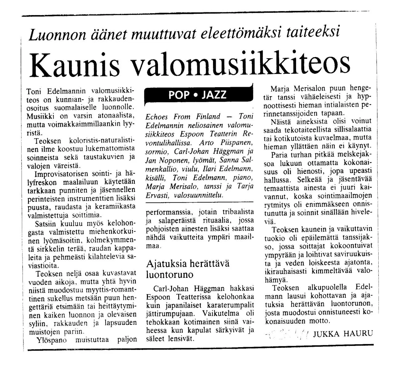 Page 1 of 1, artikkeli Helsingin Sanomat Echoes from Finland