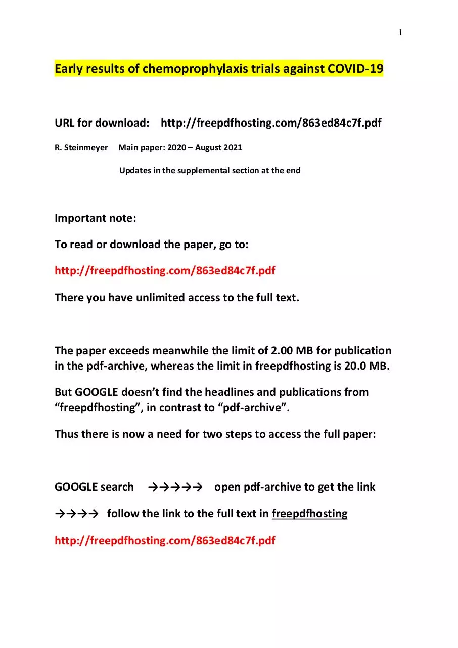Document preview - Early results of chemoprophylaxis trials against COVID-19 - LINK.pdf - Page 1/1